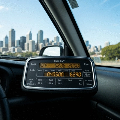 Modern taxi meter displaying fare structure components in Sydney