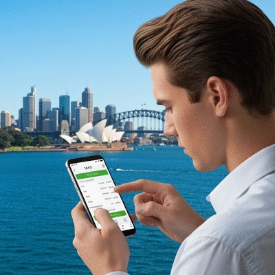 Person using a mobile app to calculate taxi fare in Sydney
