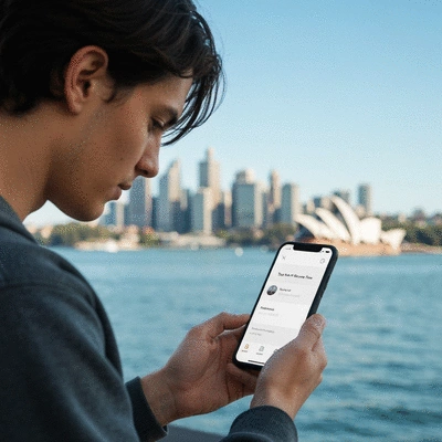 Person using a smartphone to compare taxi and rideshare fares in Sydney