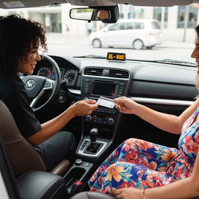 Taxi driver accepting payment from a passenger in Sydney